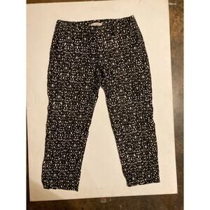 LOFT Marisa Linen Pants Black Cream Abstract Print Tapered Size 8 office travel